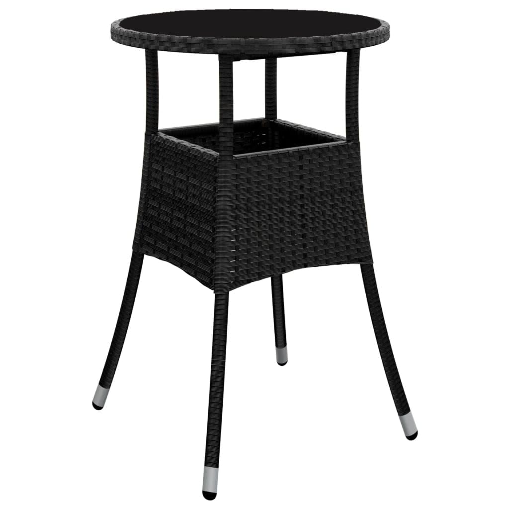 vidaXL Mesa de Jardín Comedor Cocina Patio Terraza Balcón Muebles Mobiliario Soporte Exterior Estable Vidrio Templado Ratán Sintético Negro Ø60x75 cm