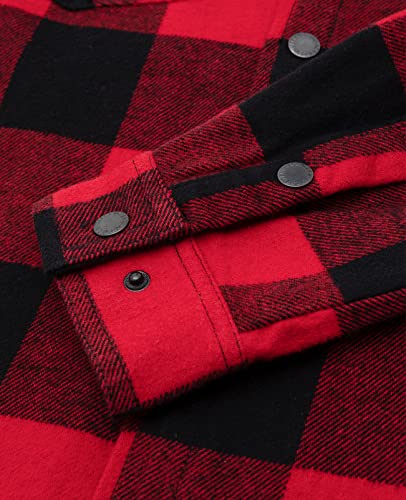 Image of ZENTHACE Men's Hooded Plaid Flannel Shirt Jacket Snap Button Flannel Hoodie with Hand Pockets (Heavyweight 10.6 Oz Fabric)