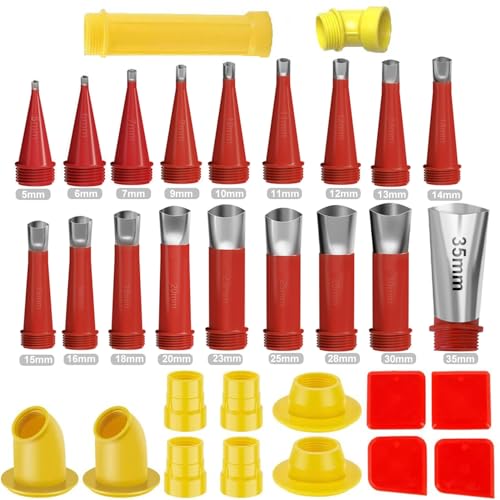 32PCS Caulk Finisher Kit Stainless Steel Caulk Gun Tips Reusable Caulking Nozzle Coating with Connector Replacement Rubber Nozzle Caulking Tool Kit