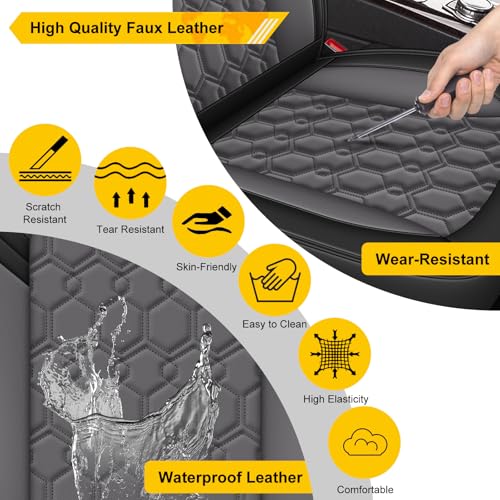 Image of Front Seat Covers for Lexus LS 460 2007-2023 Faux Leather | Waterproof Breathable Scratch Resistant 360 Wrap Airbag Compatible Easy Clean (2 Seats,Black & Grey )