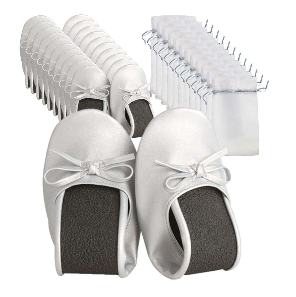 publiclick Pack 12 Bailarinas Plegables enrollables para Boda, se sirven en Surtido de Tallas de la 35 hasta la 41, Incluye Bolsas Organza a Juego (Plata)