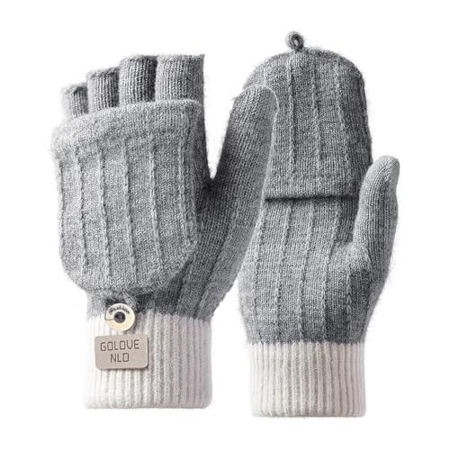 flintronic 1 Pares Guantes sin Dedos Mujerese Hombr, Convertibles Manoplas de Punto de Guantes sin Dedos con Cubierta, Guantes de Invierno para Bicicletas de Esquí a Pie, Gris