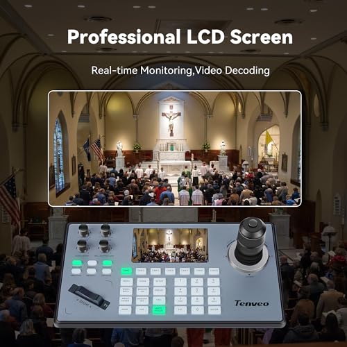 Tenveo PTZ Controller mit Joystick, Unterstützt VISCA,PELCO D/P-Protokoll,PoE/RS232/RS485/RS422/RJ45 Variable Speed 4D Joystick, Controller für Kirche Live Streaming