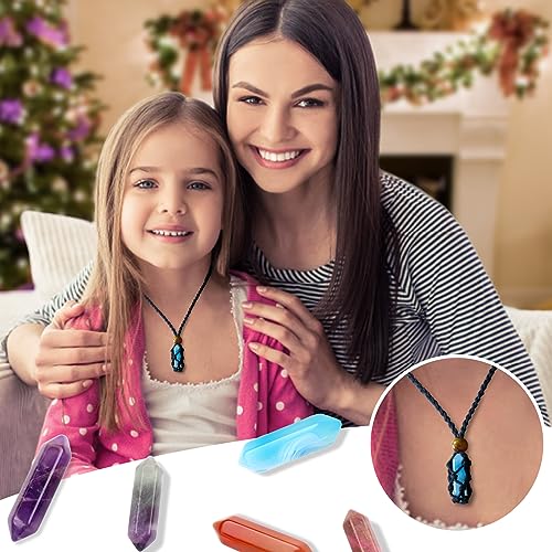 Advent Calendar 2024-24 Days of Crystals and Healing Stones Kit with Crystal Necklace Holder, Magnifier, and Storage Bag - Christmas Countdown Gifts for Girls Boys Kids Adults and Teenagers