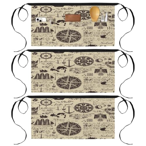 Demi-tablier pour cuisine et restaurant avec 3 poches, lot de 3 tabliers courts