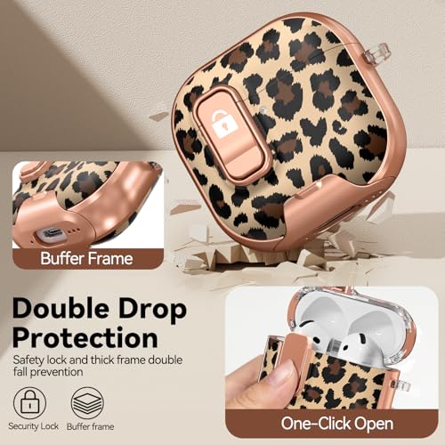 Image of for AirPods 4 Case 2024 with Safety Lock - Leopard Print | As Phone Stand, for Women Girly, with Keychain & Cleaner Kit,Two-Piece Design,Support Wireless Charging,Clear TPU+PC Material