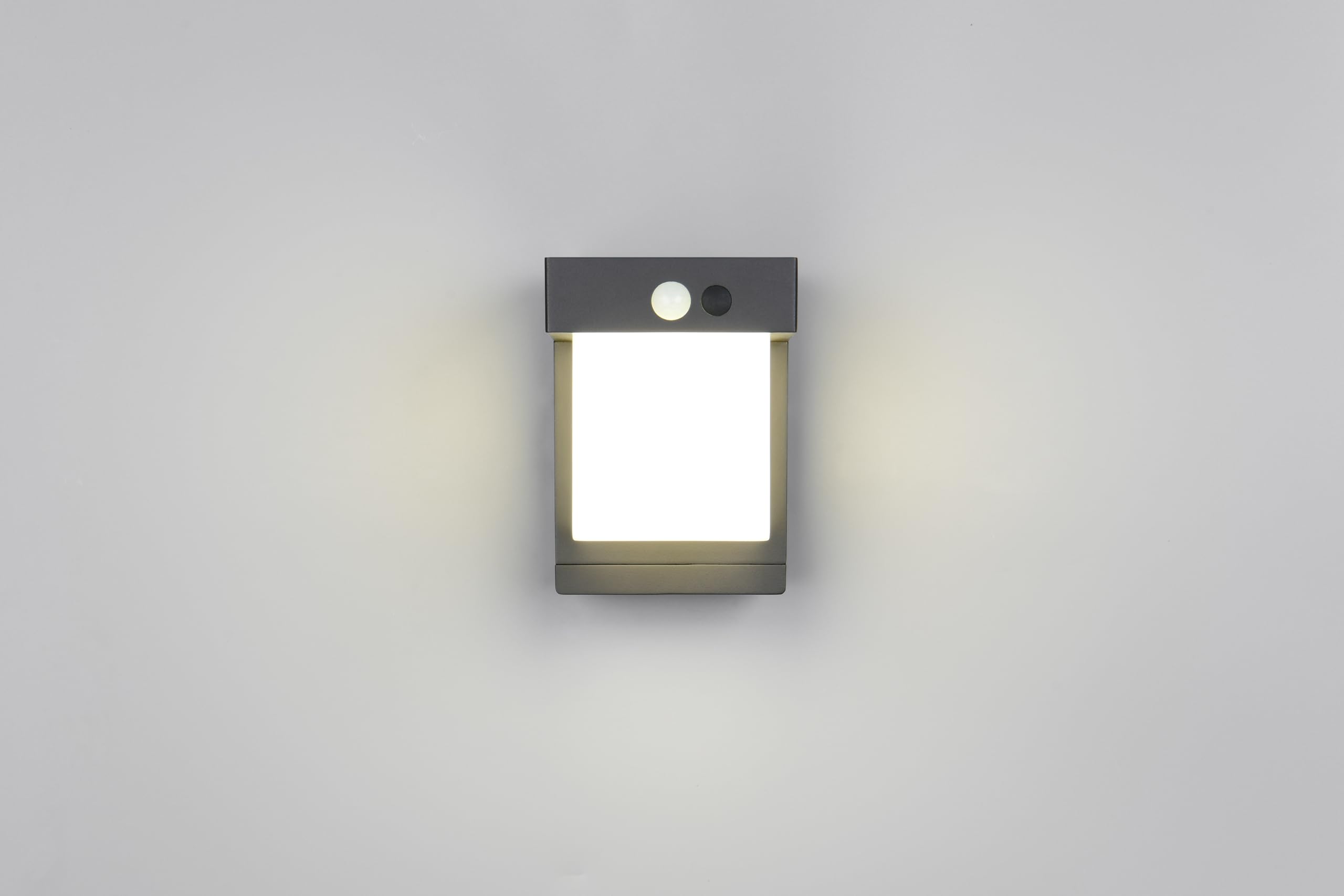 Reality Leuchten LED Hybrid Solar Außen Wandleuchte Colombo R23286132, Metall Schwarz matt, Schirm Kunststoff Weiß, inkl. 5.5 Watt LED, Bewegungssensor, Dämmerungssensor, Orientierungslicht |