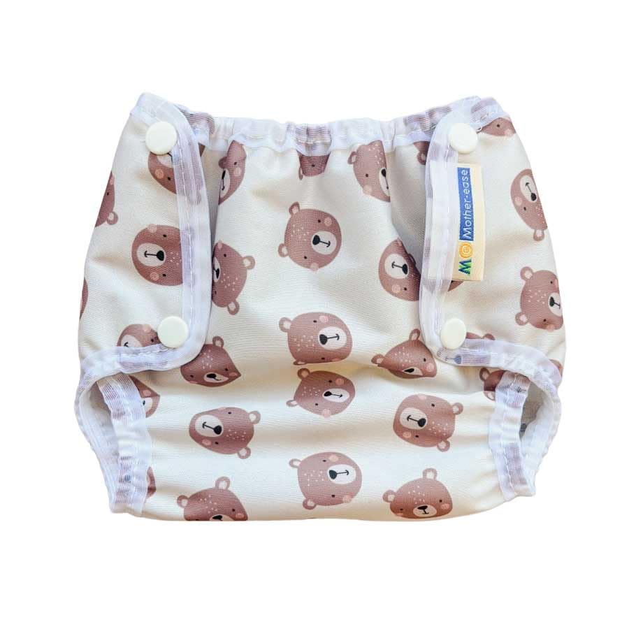 Mother-ease Airflow Nappy Wrap, XS-XXL, Waterproof Polyester with PUL, Breathable Reusable Cover, Popper Fastening, Ultra Reliable (Bear Bottom, XS)