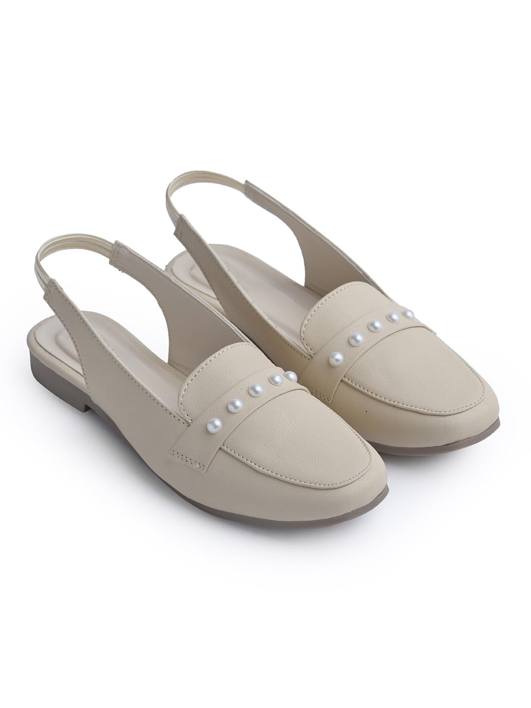 Women Pearl-Embellished Slingback Mules Comfortable Lightweight for Office, casual outings - Cream-picture-51