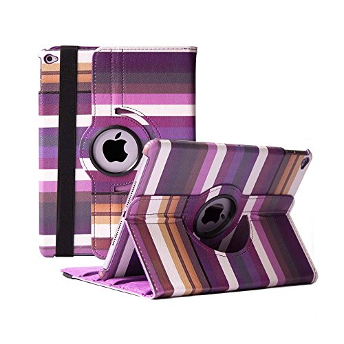 Tcd - Apple Ipad Air 2, 2Nd Generation Rotating Multi Colored Striped Leather Kickstand Case Cover - Purple #TOP8