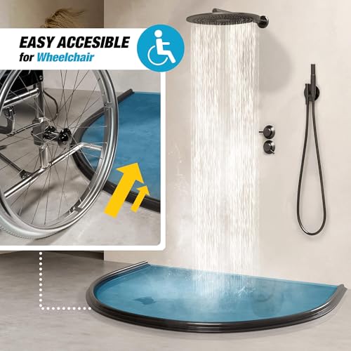 Image of Shower Threshold Water Dam Barrier 60 inch Rounded - Black Collapsible Shower Water Blocker - Guard for Walk in Shower - Water Guard Stopper for Floor - Shower Door Water Blocker - Wheelchair Accessible | Flexible door bottom seal for walk-in showers, helps contain leaks, block water and keep bathroom floors clean and dry