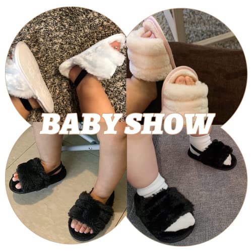 Meckior Infant Baby Girls Pink Sandals Faux Fur Slides With Elastic Back Strap Flats Slippers Open Toe Slip On Princess Dress First Walker Moccasins Shoes 3-6 Months #TOP2