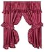Diamond Dot Ruffled Fabric Bathroom Window Curtain With Attached Valance and Tiebacks - Burgundy