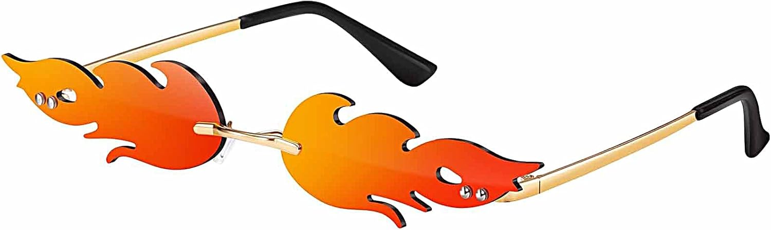Fire Flame Sunglasses for Women Men Retro Vintage Rimless Sun Glasses Fire Shaped Frameless Eyeglasses Halloween Costume Accessories UV Protection - Image 2