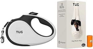 TUG 360 Tangle-Free Retractable Dog Leash Bundle with Waste Bags Large