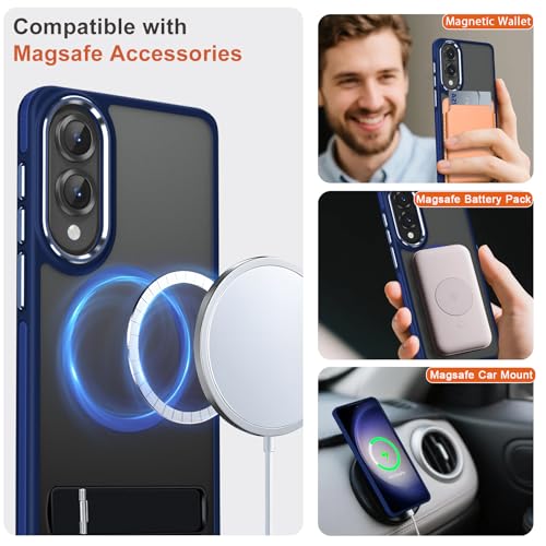 Image of MALEWOLF for Samsung Galaxy S25 Edge Case, Non-Slip Phone Case with Invisible Kickstand [Fits for Magsafe], Ultra Slim Translucent Cover for Galaxy S25 Edge, Mil-Grade Drop Protection (Darkblue)