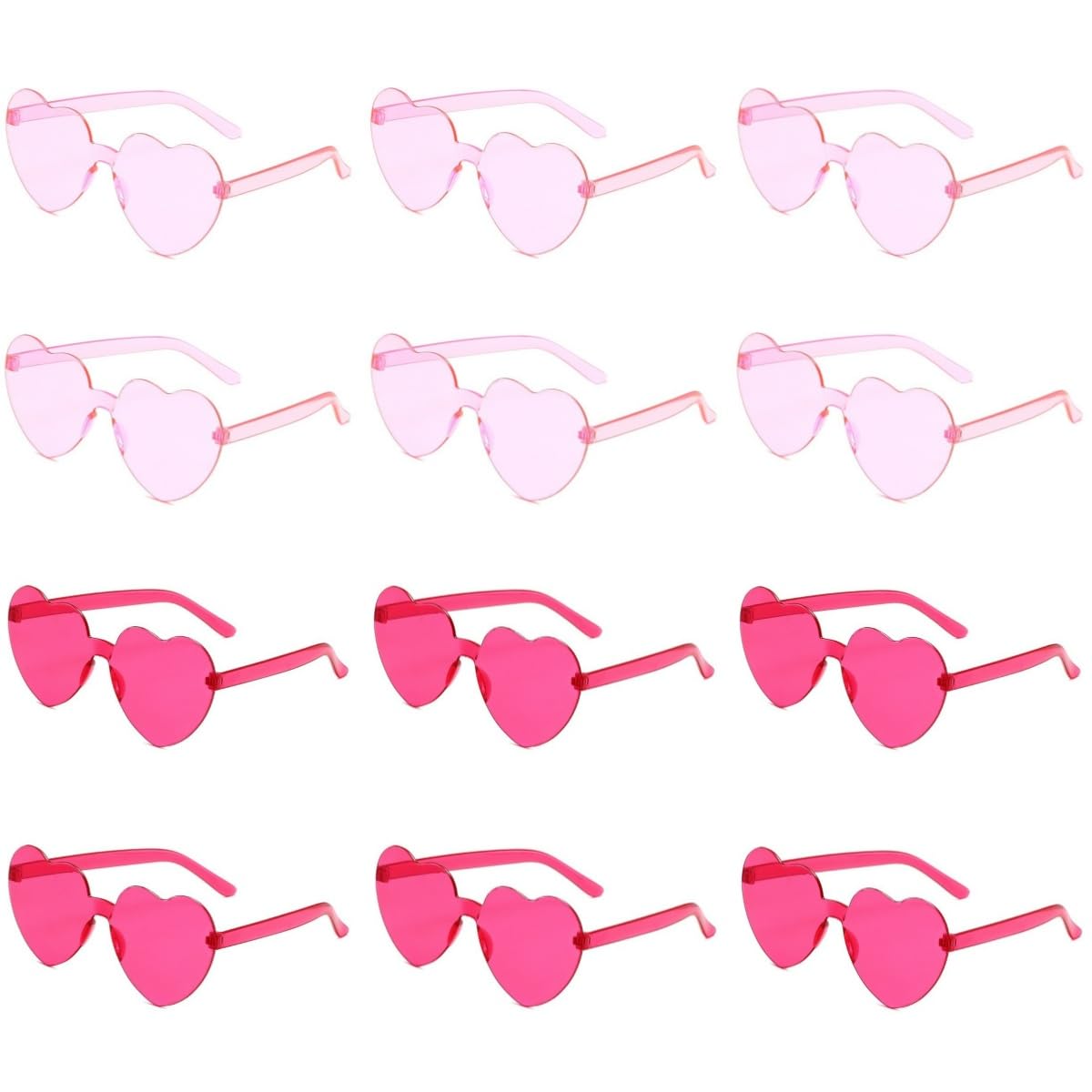 12 Pieces Heart Sunglasses for Women Rimless Sunglasses Transparent Candy Color Large Glasses for Party Favors Funny Accessories (Pink)