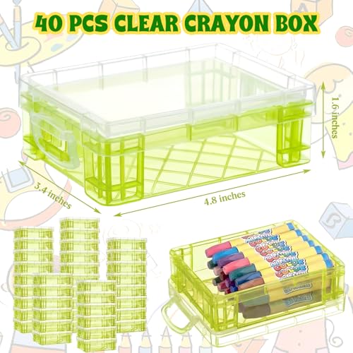 Image of Suzile 40 Pcs Plastic Crayon Boxes Holds 24 Crayon with Snap Lid Storage Container Clear Stackable Case for School Office Classroom Supplies Pen Pencil Craft(Green)