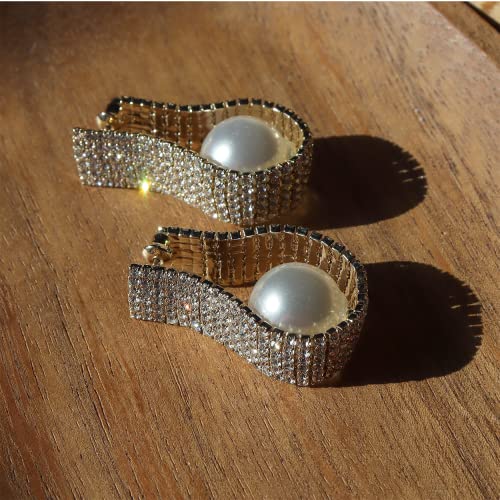 Sonateomber Pave Cubic Zirconia Statement Gold Earrings For Women - Big Faux Pearl Sparkly Rhinestone Illusion Huggie Crystal Wedding Bridal Fashion Jewelry Gift #TOP7