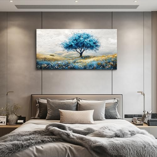 PHAOHUAXM Canvas Wall Art For Living Room Large Wall Decor For Bedroom Blue Tree Landscape Paintings Office Decorations Farmhouse Wall Pictures Artwork Room Home Decoration Ready To Hang 20x40 In