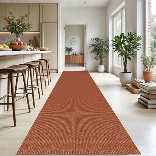 KOZYFLY Extra Long Runners for Hallways 3x18 ft Washable Kitchen Runner Non Slip Rubber Backed Hallway Rug Cotton Entryway Runner Rug Floor Carpet for Indoor Hall, Kitchen, Stair, Orange/Tan