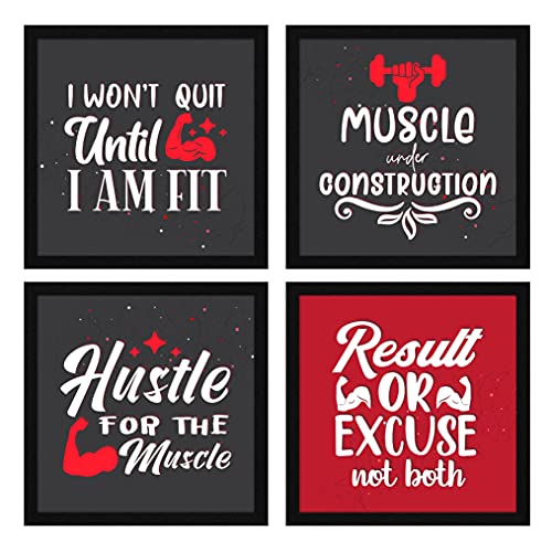 Image of ArtX Paper Motivational Gym Exercise Quotes Wall Art Painting, Framed Paintings For Home Office Decor 20 X 20 inches (Combined), 10.0 X 10.0 each, Multicolor Posters With Frame, Set of 4