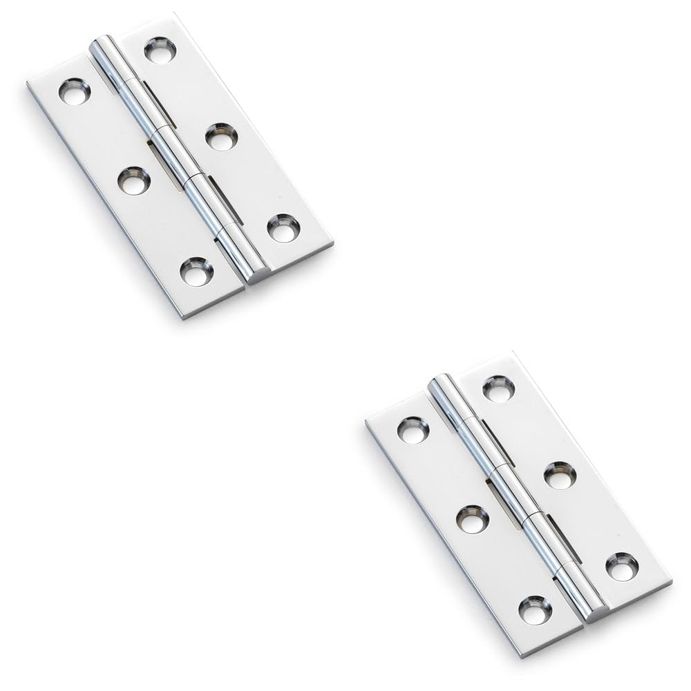 B&Q -  2 PackPair Solid Brass Cabinet Butt Hinge64mmPolished Chrome Premium Cupboard