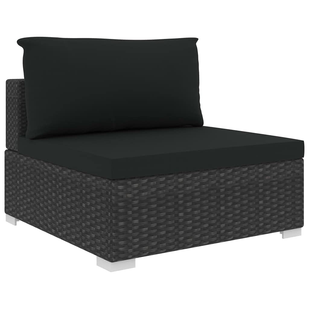 11-częściowy zestaw mebli ogrodowych z polirattanu, czarny, modułowy zestaw mebli outdoorowych z poduszkami o grubości 6 cm, łatwy w pielęgnacji, na taras, balkon i do ogrodu, odporny na