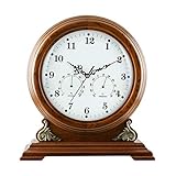 ZJZ Relojes de Manto de repisa de Madera, Reloj de Mesa de Escritorio clásico analógico con termómetro e higrómetro Relojes de Estante de pie Adornos Reloj de Cuarzo con Acabado Antiguo, 34.5 *