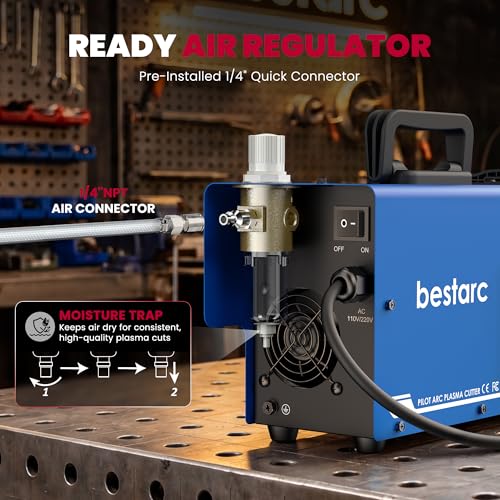 Image of Bestarc Pilot Arc Plasma Cutter, [Large LED Display][Air Sensor] 50A Plasma Cutter Machine 110 /220V Dual Voltage, 1 /2'' Clean Cut 3 /4 Inch Max Cut, Post Flow Mesh, 2T /4T for Beginners DIY