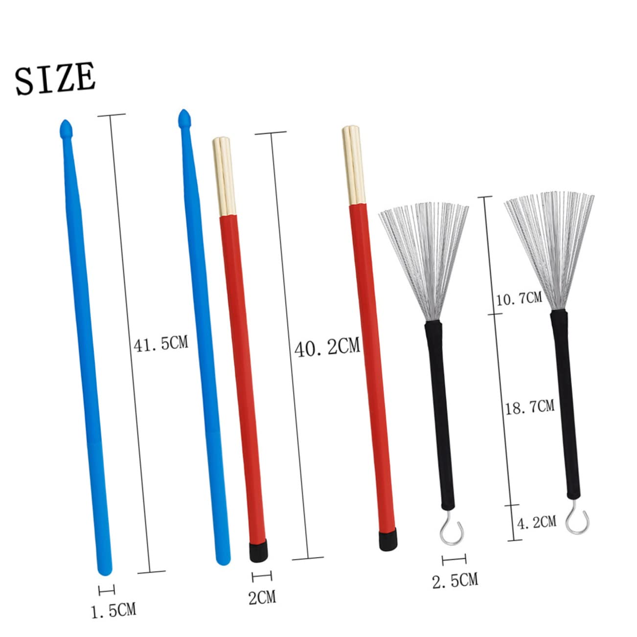 Kit Accessoires Batterie Comprenant Balai Fil D'acier, Baguettes Nylon Légères en Érable, Bloc de Serrage et Paquet de Rangement, Set Percussion Portable pour Répétition
