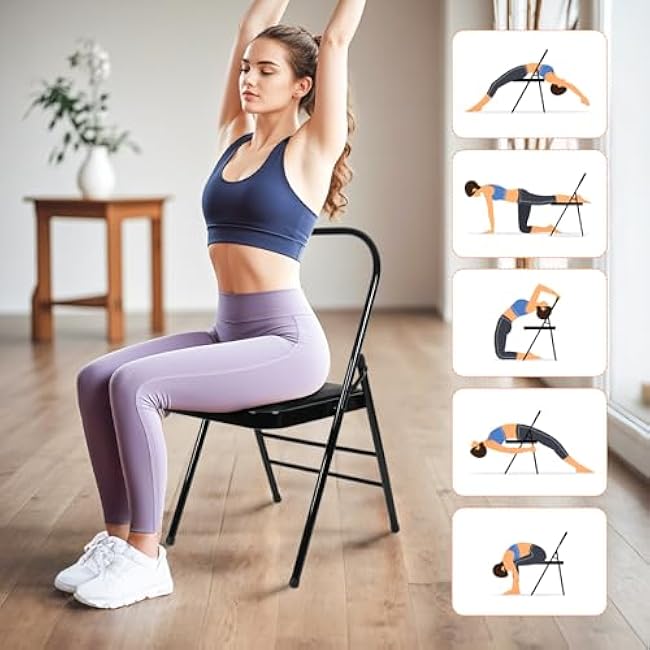 Yoga Chair - INNOLIFE Yoga Auxiliary Chair Backless Relieve Neck and Back Pain Chair, Backless Yoga Chair for Abs & Core, Balance Handstand, Flexibility and Strength Training