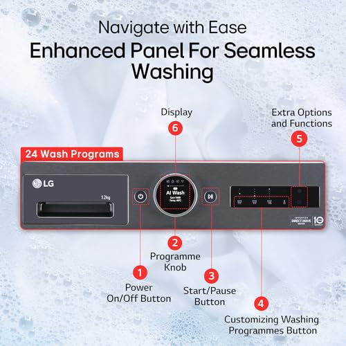 Image of LG 12 Kg, 5 Star, AI DD Technology, Steam+, Wi-Fi, Smart Digital Dial, Fully-Automatic Front Load Washing Machine (FX1412N9K, Reduce allergens & wrinkles, TurboWash 360˚, 2026 Model, Matt Black)