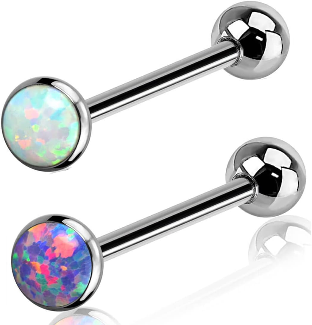MelightingMelighting G23 Titanium Tongue Bars 14G Opal Tonuge Rings 16mm Nipple Barbells Tongue Piercings Nipple Bars Unisex Tongue Barbells