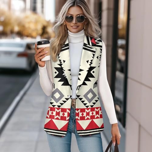 Image of Women's Aztec Print Western Ethnic Dressy Casual Versatile Western Aztec Full Lined Vest Tuxedo Suit Waistcoat