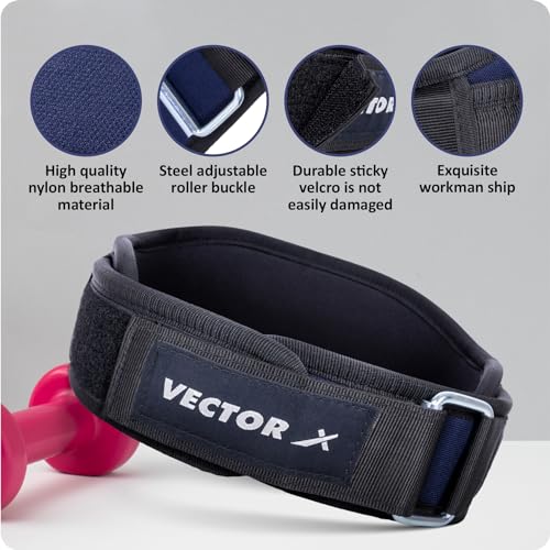 Image of Vector X Go Fit 6 Inch Weight Lifting Gym Belt Quick Locking Gym Belt Fitness Weightlifting Belt for Squats, Weightlifting and Strength Training (Navy, XL)