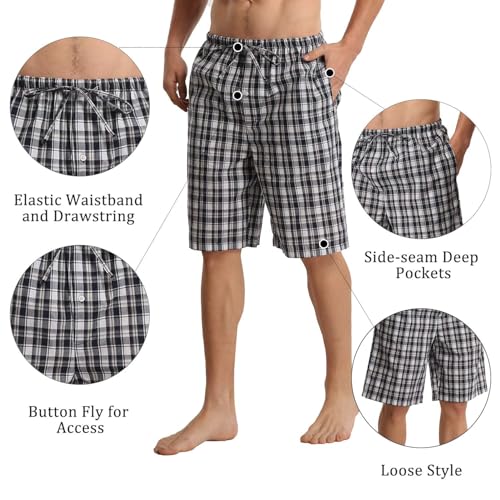 Mens Summer Pajama Shorts,2 Pack Soft Cotton Sleep Shorts for Men Plaid Loung Short Sets with Pockets Drawstring Pj Bootoms4