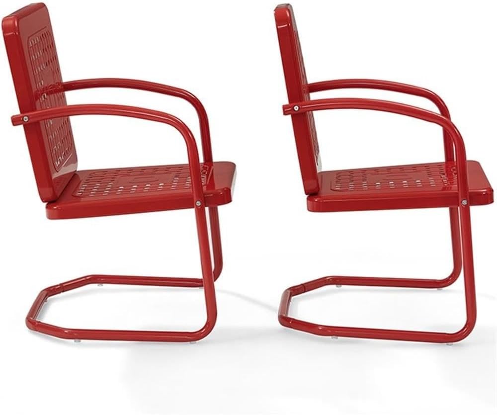 Pemberly Row Industrial Metal Patio Chair Set, Bright Red Gloss Finish, 35"H x 22"W x 22"D, Steel Construction, Weatherproof Powder Coating, Retro Design Outdoor Furniture for Patio, Balcony, or Porch