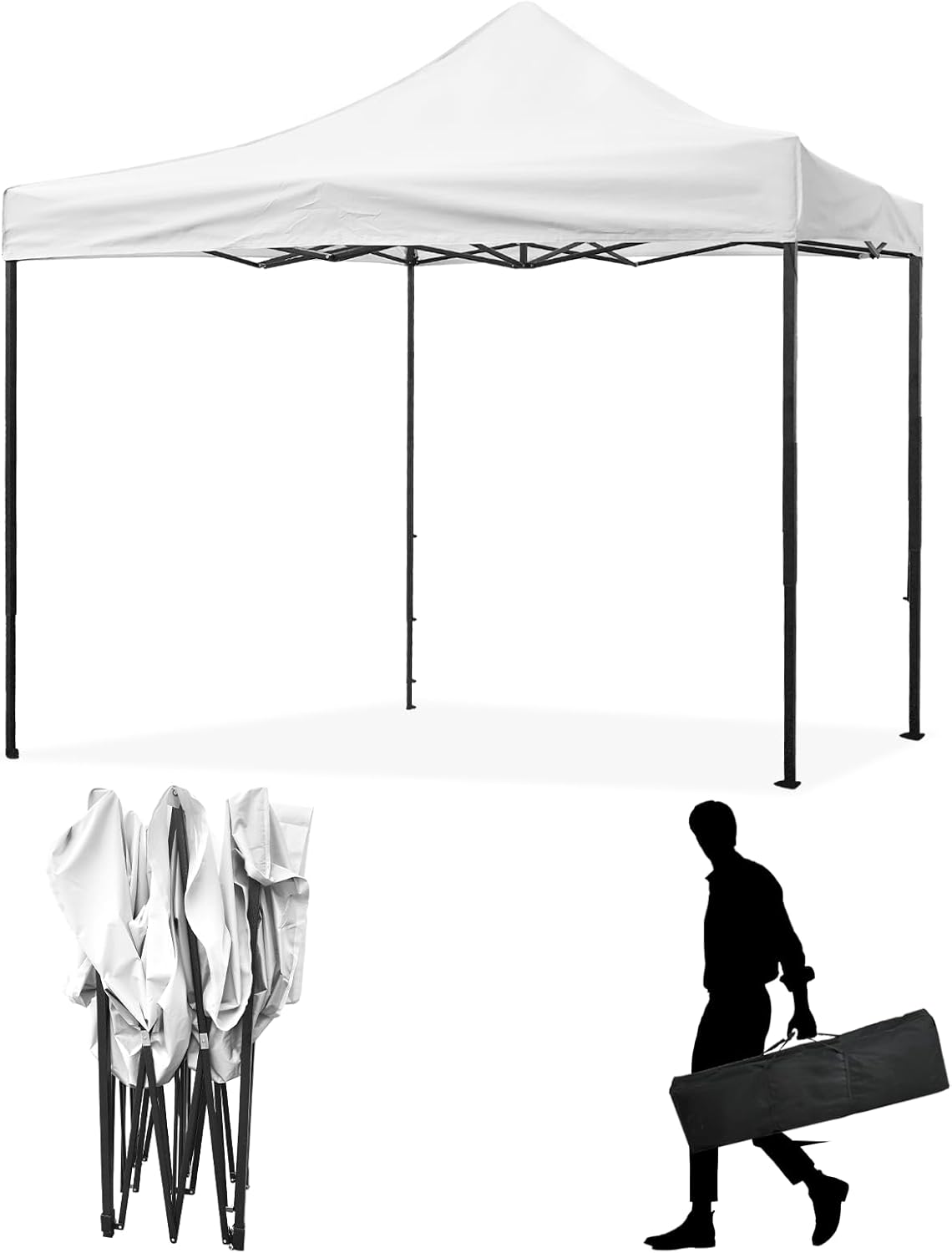 Tienda de campaña con toldo, toldo desplegable de 10 x 10 pies con bolsa de transporte, 4 sacos de arena, tiendas de campaña al aire libre para