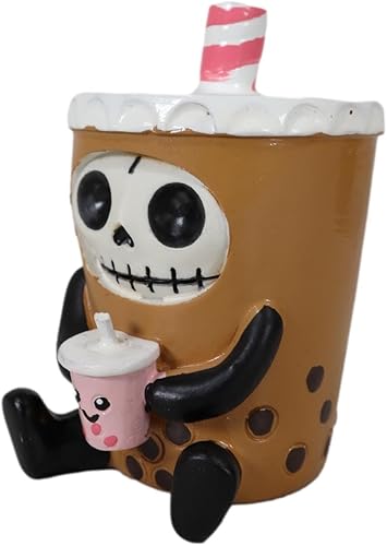 Miniatura 7 de Ebros Gift Furrybones Bobby The Bubble Tea Drink de 3 pulgadas de alto con perlas Boba, figura coleccionable, esqueleto monstruo, disfraz completo,