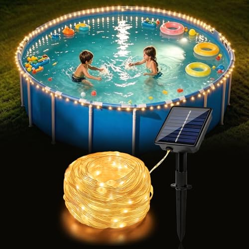 BobbleT 66FT Solar Powered Pool Lights for Above Ground Pools Waterproof LED Rope Lights for Outside 8 Modes Outdoor String Lights for Frame Pools Decorative Lighting for Trampoline Patio Pool Fence