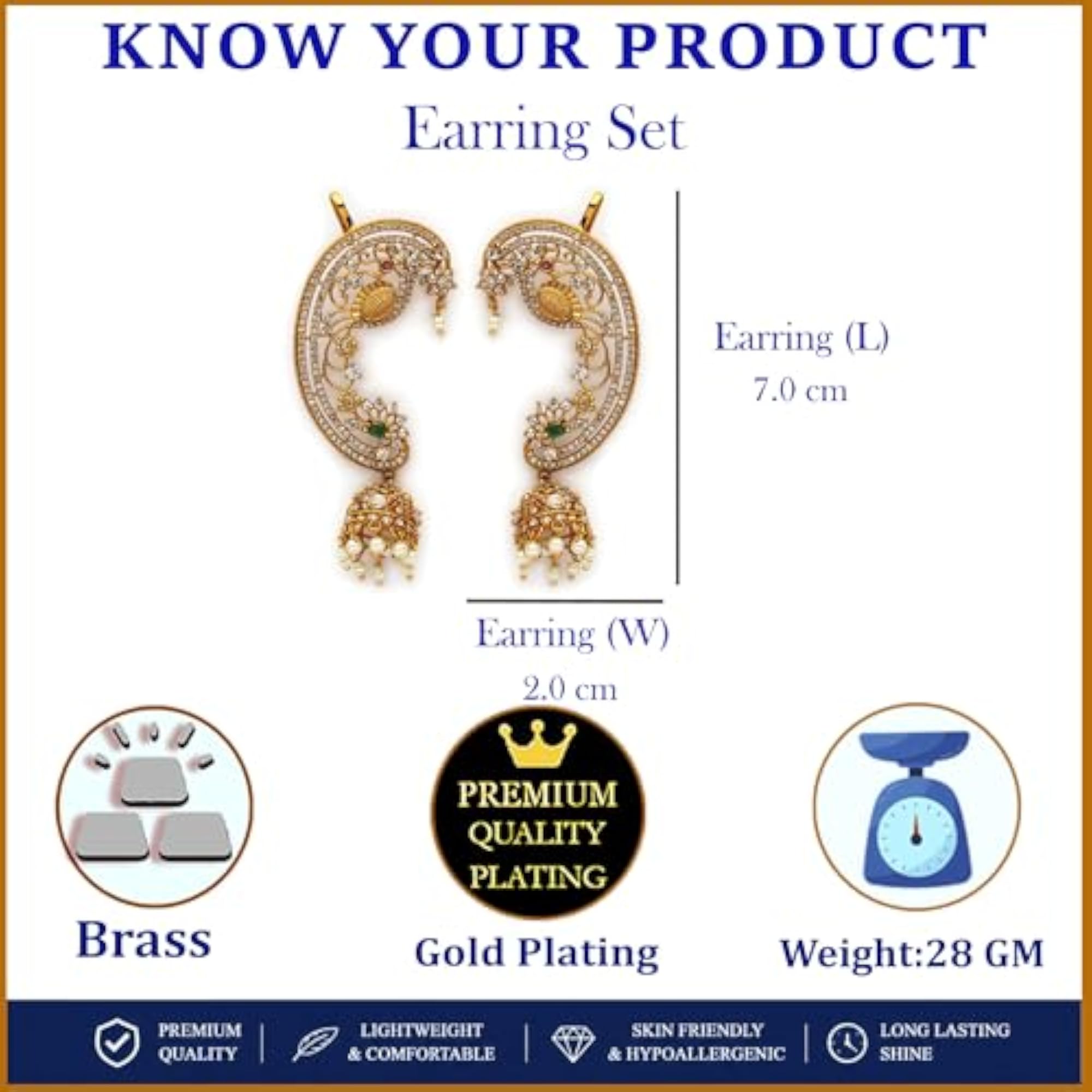 Plated Ear Cuff Jhumka with American Diamond & Pearl Drops