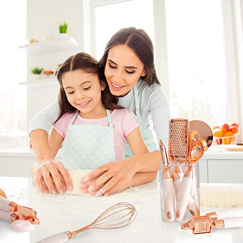 COOK-With-COLOR-7-Pc-Kitchen-Gadget-Set-Copper-Coated-Stainless-Steel-Utensils-with-Soft-Touch-Pink-Handles