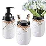 Mason Jar Bathroom Set（3 Piece）-Foaming Soap Dispenser, Toothbrush Holder ,Flower Vase,for Wedding