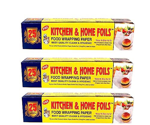 Image of Kitchen & Home FOILS Butter Paper Roll Food Wrapping Paper 25 Metres| Biodegradable | 100% Oven & Microwave Safe Upto 220C, No Added Wax or Coating, Food Safe, Parchment Paper for Baking Pack of 3