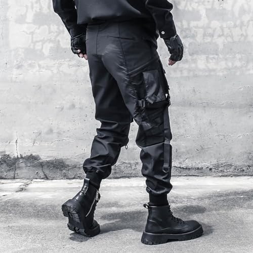 Multiple Pockets Punk Jogger Pants Men Streetwear Cargo Pants Black Tactical Techwear Male Hip Hop Trousers Ribbon4