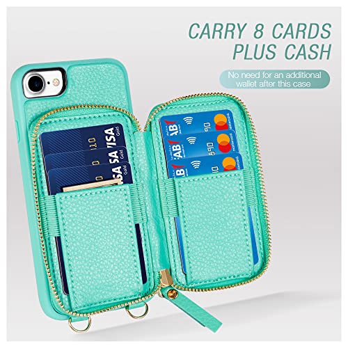 Zve Wallet Case For Iphone Se 2022 5G For Iphone 8 And Iphone 7, 4.7 Inch, Zipper Wallet Case With Credit Card Holder Slot Handbag Purse Wrist Strap Protective Case For Iphone 8/7/Se, 4.7 Inch - Blue #TOP3