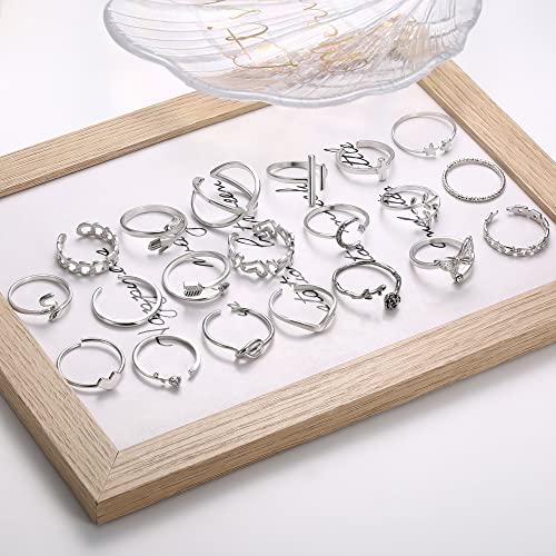 CASSIECA 20 Stücke Silber Ringe Set Verstellbare Finger Ringe Offene Knoten Verschiedene Stapelbare Gelenkschwanz Strand Schmetterlings Herz Schmuck für Frauen Mädchen