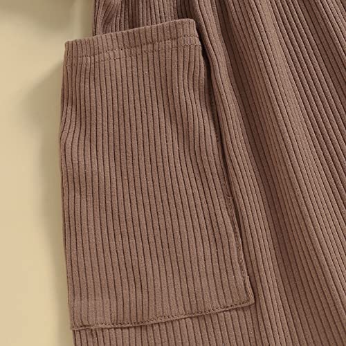 Toddle Baby Girls Dresses Short Sleeve Solid Casual A-Line Pleated Dress with Pockets Summer Cute (Brown, 3-4Years)3