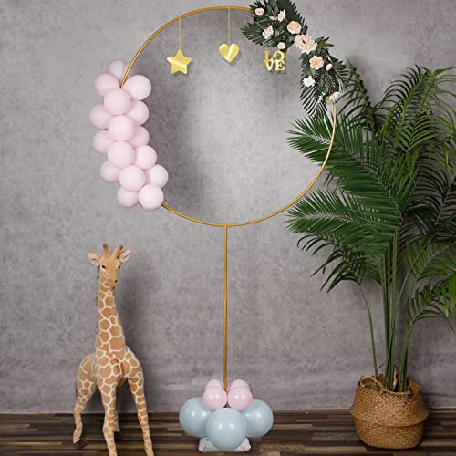 YALLOVE Metal Round Balloon Arch Stand, 4ft Dia Circle Flower Hoop Frame, Height Adjustable Ring Structure for Wedding, Birthday, Photo Booth Background, Aisle Decor, Table Centerpiece, Stage Display